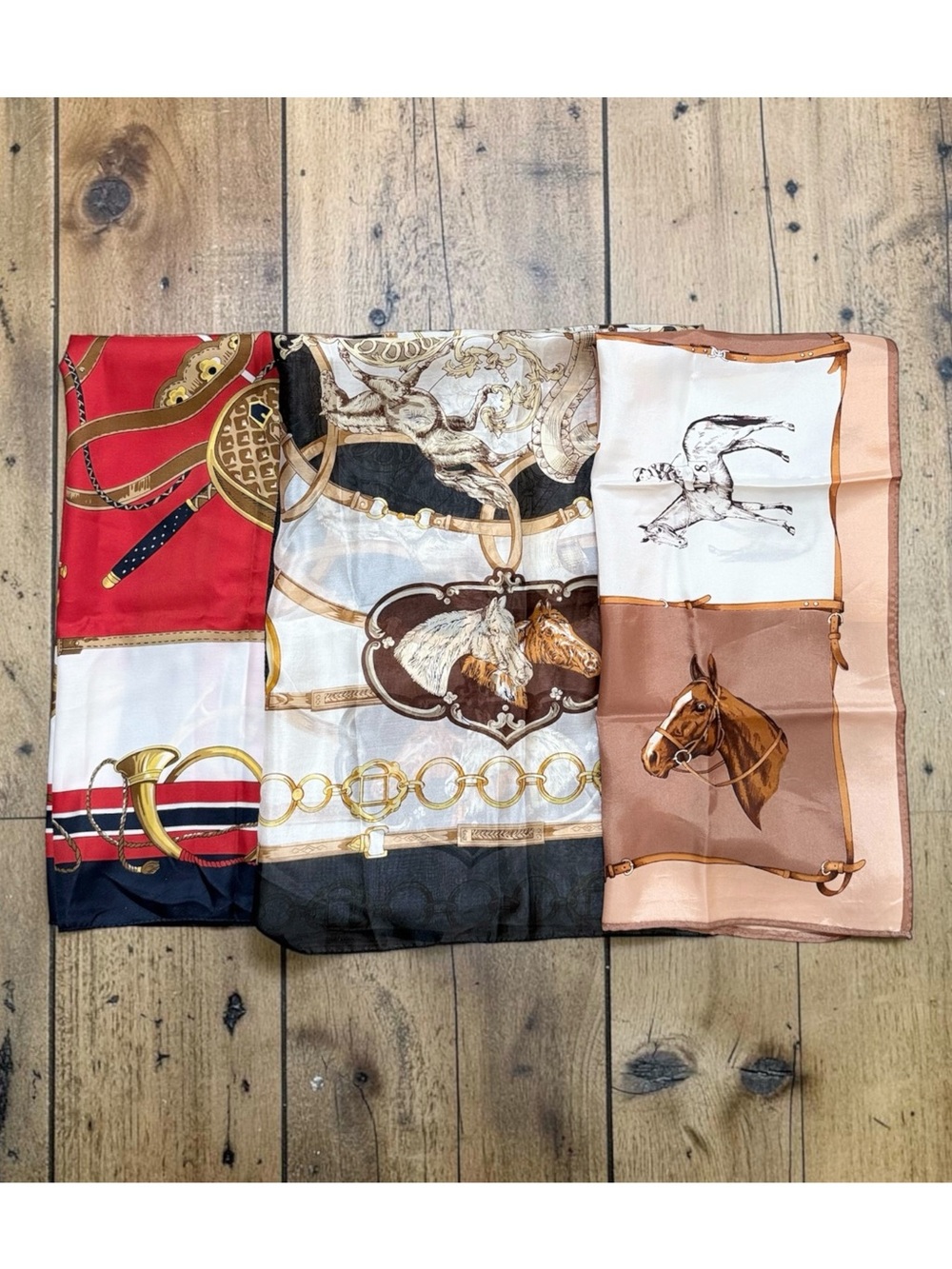 3 Large Vintage Head Scarves Scarf Horses Equestrian Italy